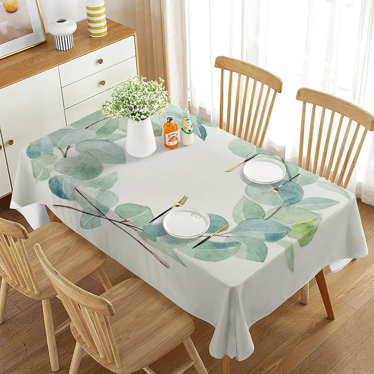 

Eucalyptus Tablecloth Eucalyptus Green Leaves Pattern Table Cover Rectangle for Kitchen Dining Room Living Room Home Decoration