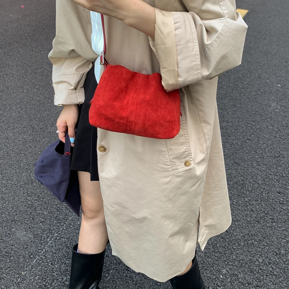 Women Suede PU Leather Crossbody Bag with Adjustable Strap Drawstring Top Handle Bag Shoulder Handbags Travel Winter Fall