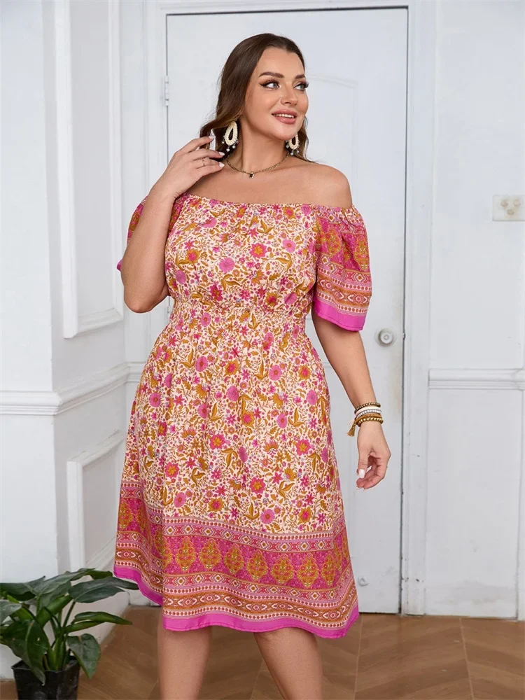 Wmstar Plus Size Dresses for Women Froral Print Short SleeveStretch Elegant Long Dress Summer Clothes Wholesale Dropshipping