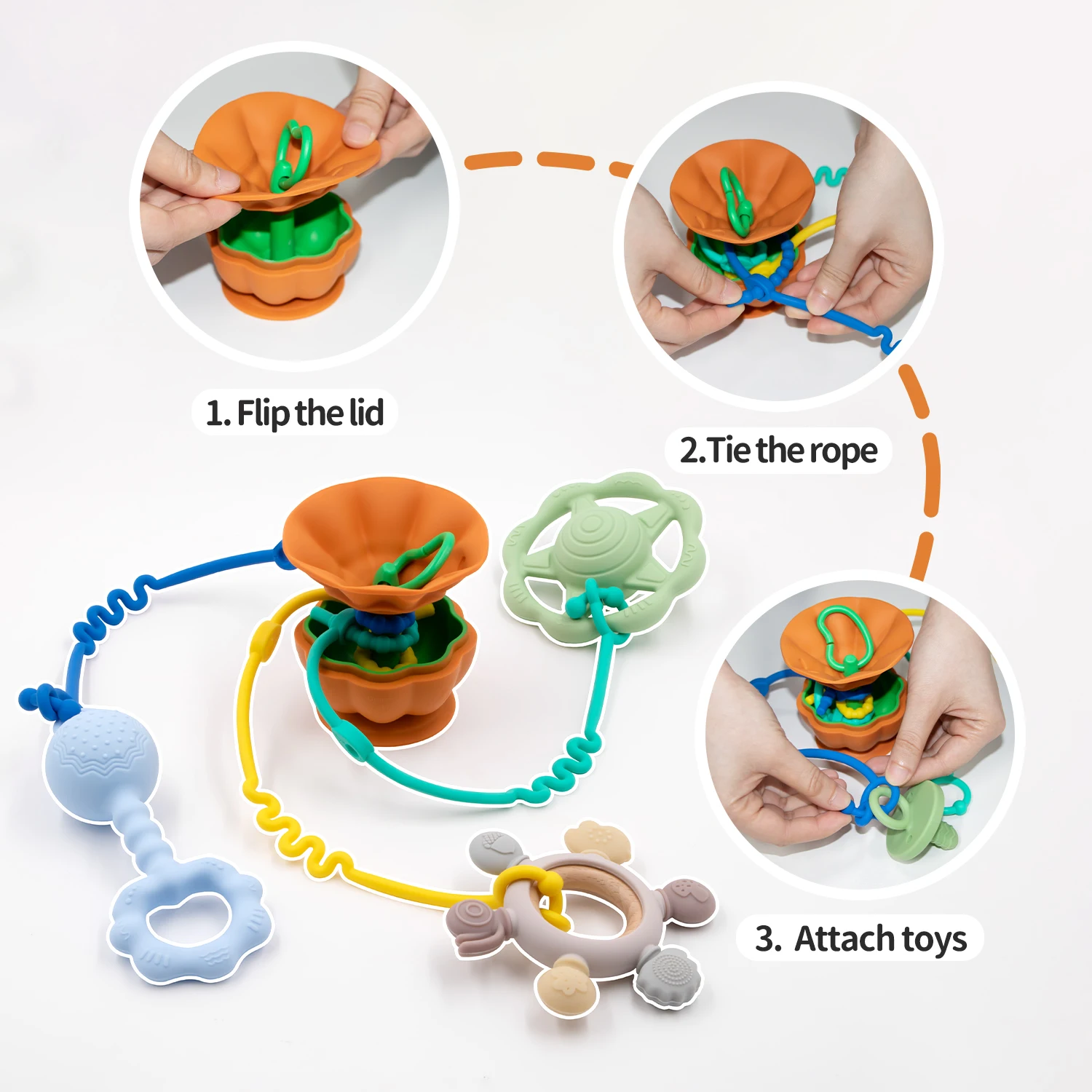 Silicone Teether Suction Cup Toy Halloween Pumpkin Shape Baby Teether Toy For Kids With Baby Strap