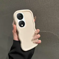 Wave Design Silicone Shock-Absorbing Phone Case - Solid Color, Minimalist Style for Honor X7B (White)
