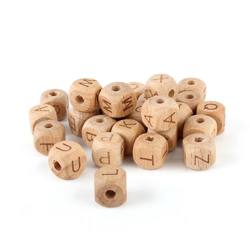 10/30/50pcs 12mm 나무 편지 구슬 DIY 맞춤 이름 유아 젖꼭지 체인 아기 젖니가 남 나무 씹는 알파벳 구슬 4