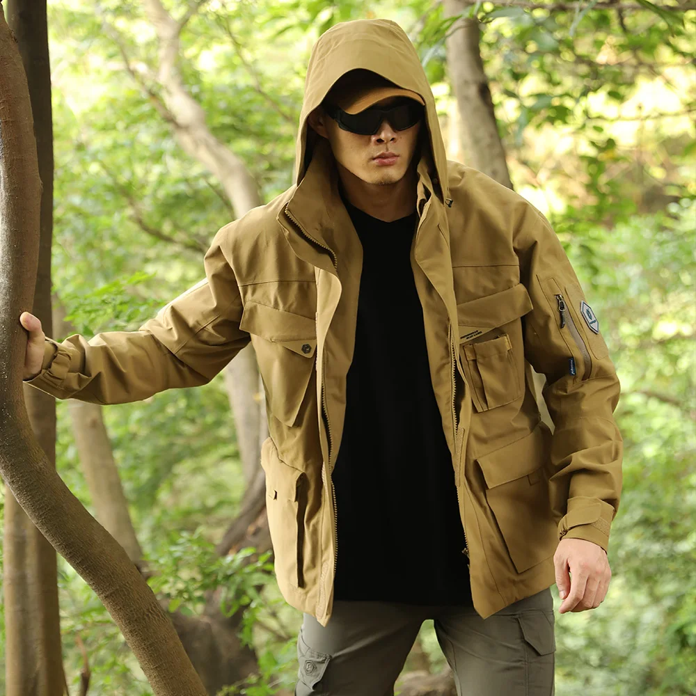 Emersongear Blue Label &ldquo;Dimorphic Egret&rdquo; Function Wind Coat Ergonomics Waterproof Jacket Multi Pocket Outdoor Hunting KH