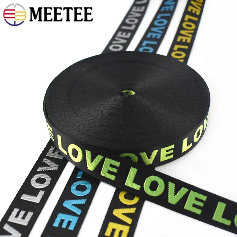 5Yards Meetee 25/38mm Nylon Jacquard Webbing LOVE Ribbon Band Backpack Bag Strap Sewing Clothes Belt Decorative Tape Accessories
