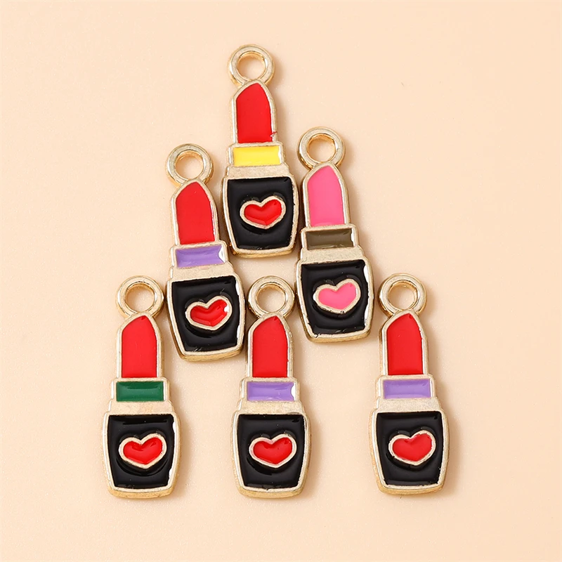 20개 7x21mm 귀여운 에나멜 레드 립스틱 참 펜던트, 드롭 귀걸이, 목걸이, 팔찌 DIY 공예품, 쥬얼리 액세서리 제작용