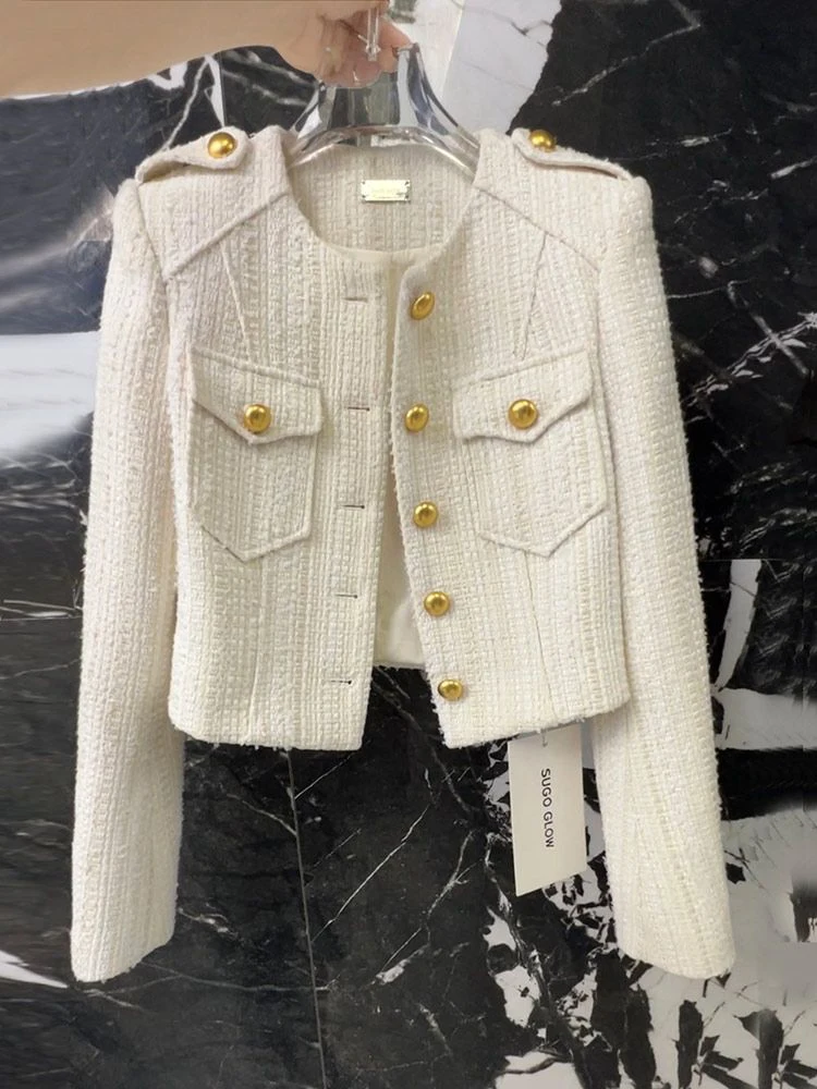 

High Quality French Vintage Small Fragrant Tweed Jackets For Women 2023 Fall Korean Fashion Casual All-Match Woolen Coat Outwear