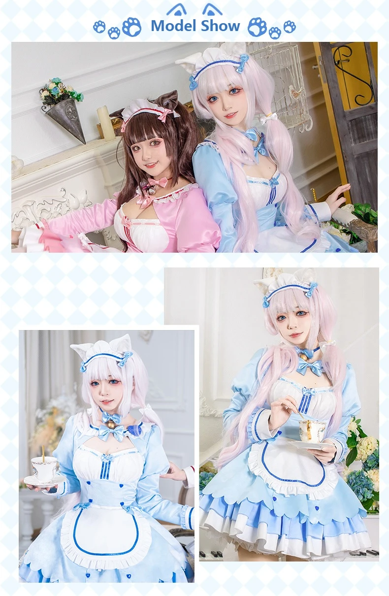 UWOWO Game NEKOPARA vol.4 Vanilla Maid Dress Cosplay Costume Chocola Vanilla Special Cute Blue Dress For Women Girl Outfits