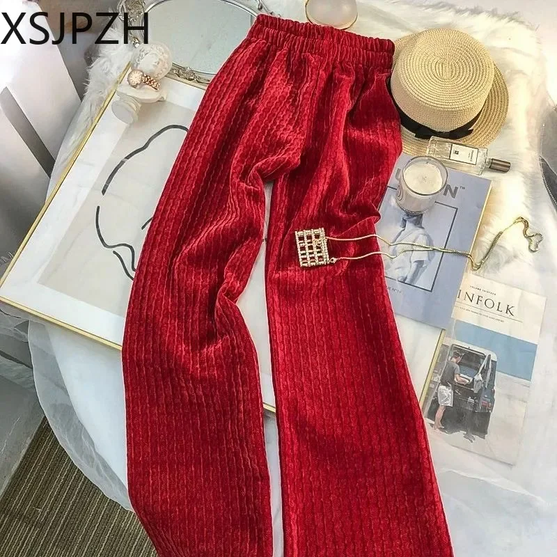 

Loose Wide Leg Women Pants High-waisted Elasticed Slimming Straight Pants 2023 Spring New Korean Style Fashion Casual Trousers