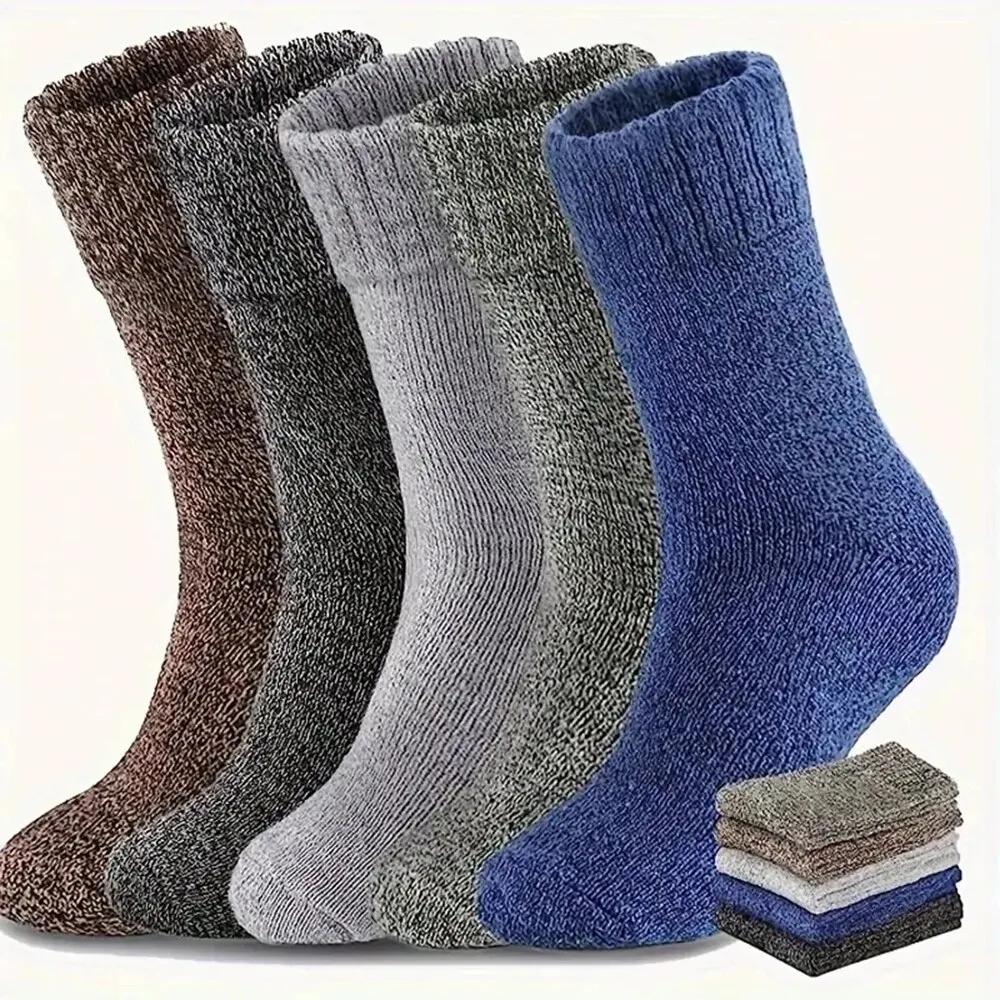 5/10 Pairs Men Retro Solid Color Casual Wool Socks Winter Warm Mid Length Sock Ultra Thick Men Antifreeze Cashmere Socks 6