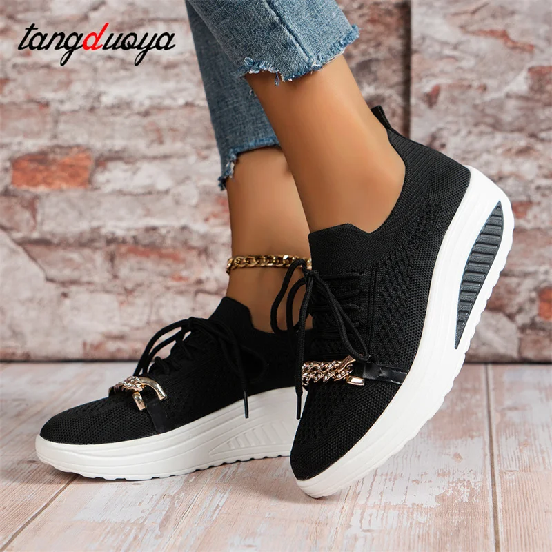 

new women breathable running sports shoes walking hiking Swing shoes platform sneakers woman Casual Chain shoes running footwear