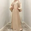 Fashion Muslim Women Lantern Sleeves Bow Tie Neck Maxi Party Dress Dubai Abaya Ramadan Eid Islamic Clothing Saudi Arabic Kaftan