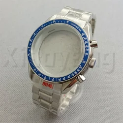 Cassa Orologio in Argento con Inserto Blu, Verde e Nero e Vetro Trattato - Movimento Cronografo al Quarzo, Bracciale in Acciaio, 40mm
