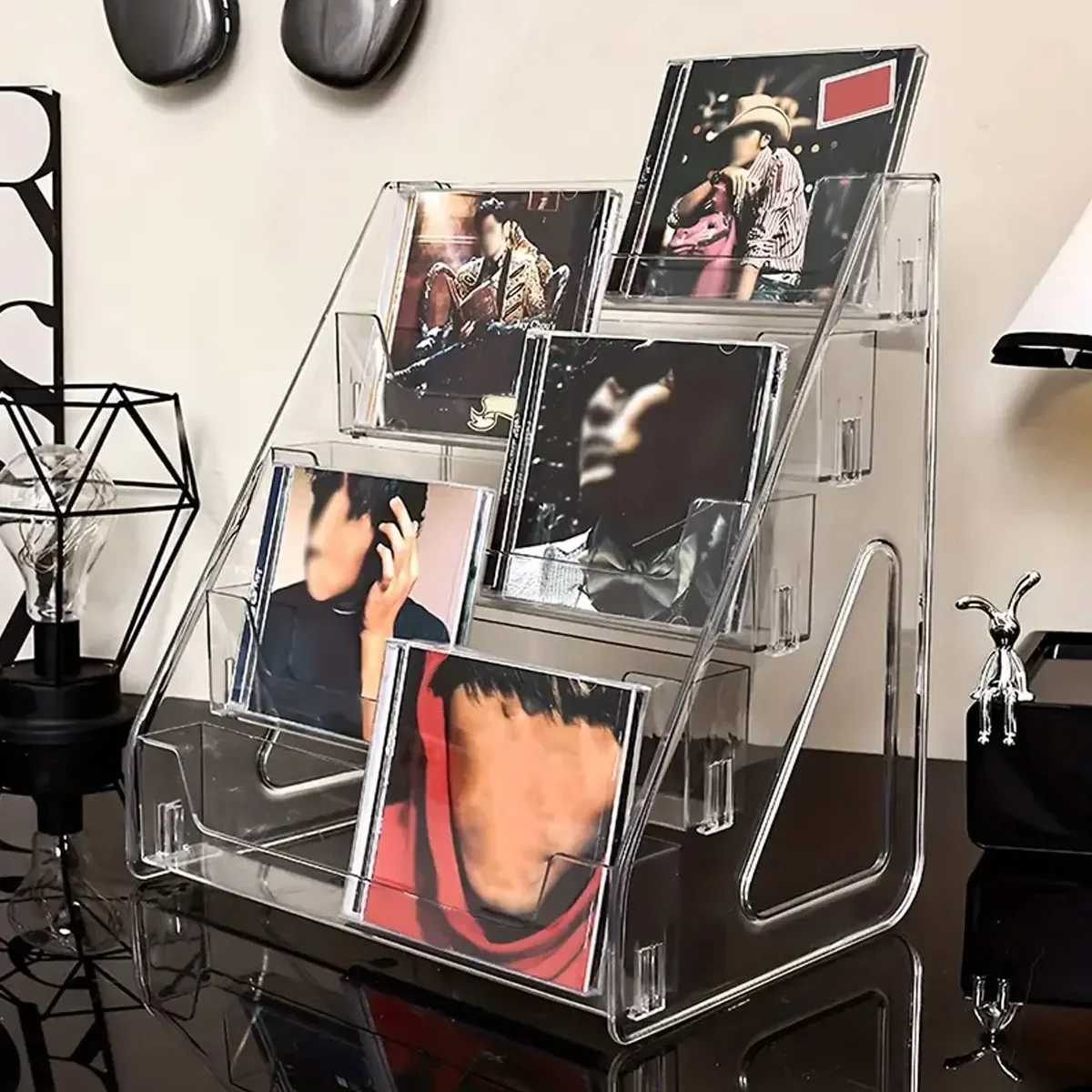 5-layer CD rack, album display rack, transparent storage rack for records, and tapes, multifunctional counter display rack