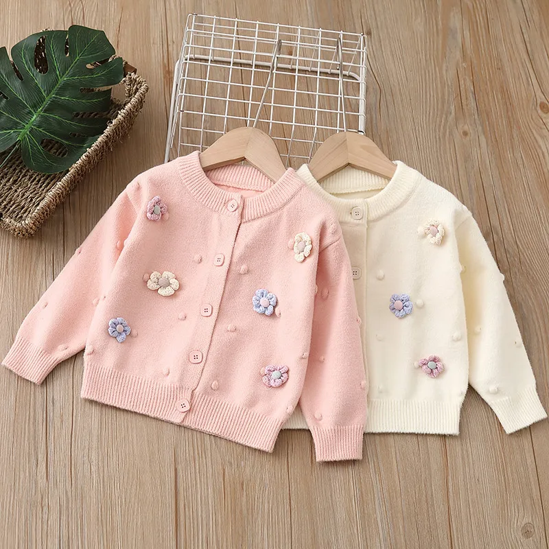 

Spring Autumn Girls Knitted Cardigan 2022 Fashion Flower Single Breasted Long Sleeve Tops New Sweet Kids Sweater Jackets