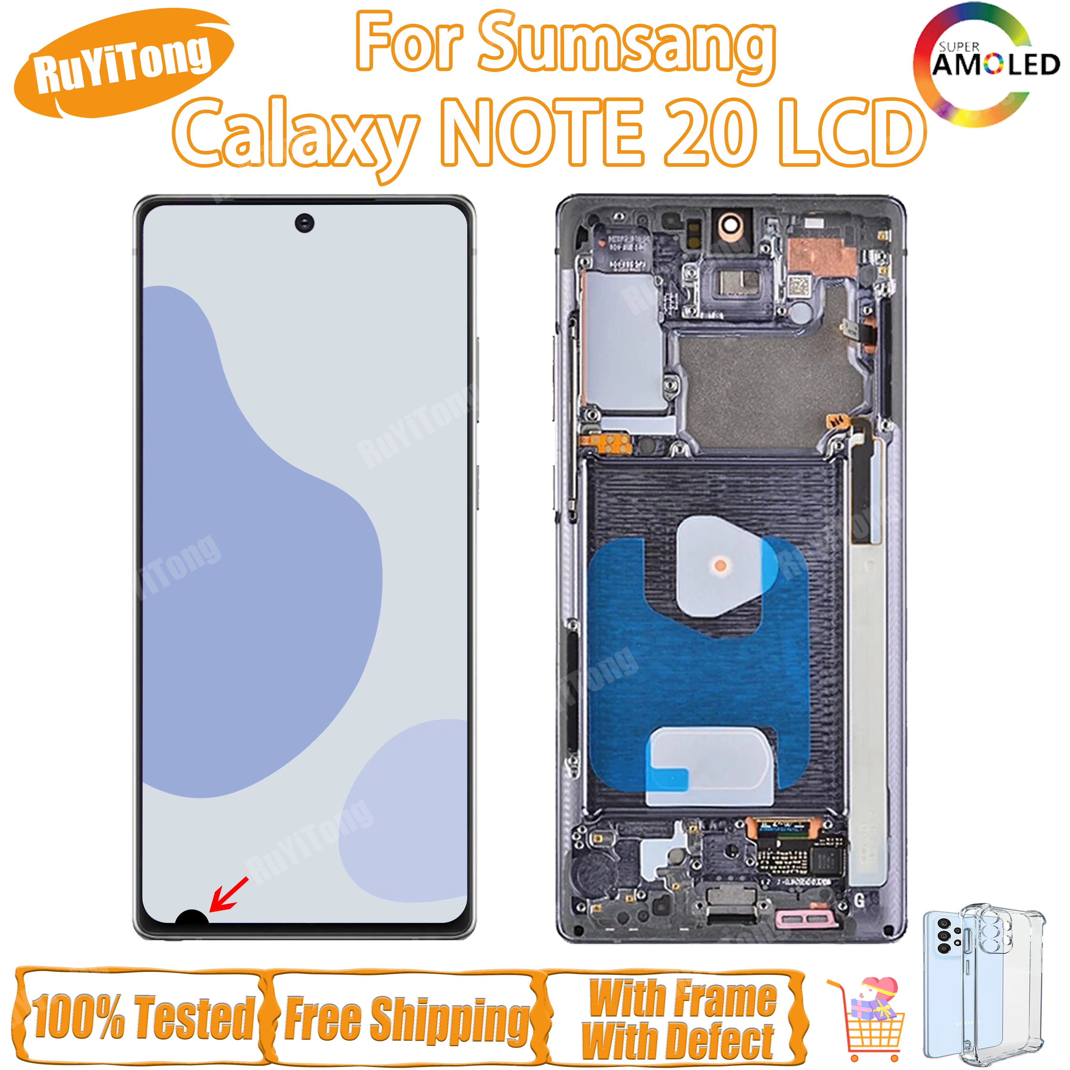 

ЖК-дисплей 6,7 ''Super Amoled для Samsung Note 20 N980 N980f, дигитайзер сенсорного экрана в сборе Note 20, дисплей с дефектами