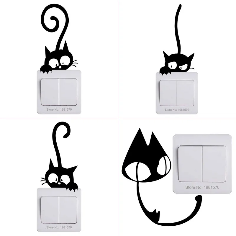 Cat Sticker For Kids Room Wall Switch Panel Laptop Car Phone Bathroom Toilet