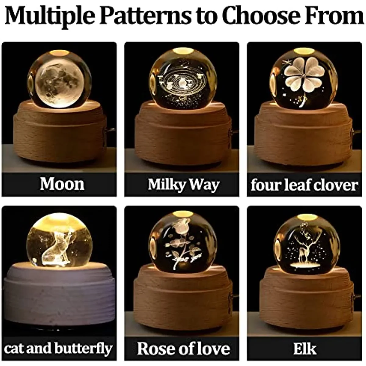 3D Rechargeable Guadalupe Crystal Ball Music Box with Led Projection Light and Rotating Wooden Base Creative Wooden Virgin Mary