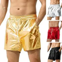 Sparkling Men Shorts Bright Color Shiny Shorts Elastic Waist Adjustable Drawstring Wide Leg Shorts Beach Casual Short Pants 1