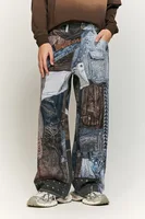 Streetwear Vintage Retro Jeans Man Patchwork Straight Loose Spliced Hole Full Length Denim Pants 1