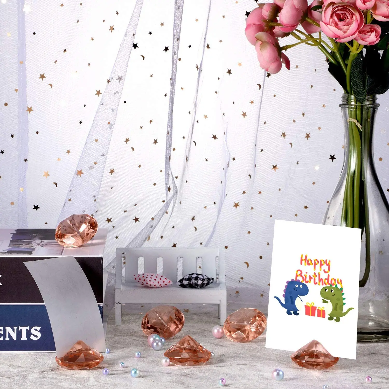 12Pcs Place Card Holders Harp-Clip Number Holder Diamond Acrylic Crystal Table Card Stands for Party Wedding Table Decorations