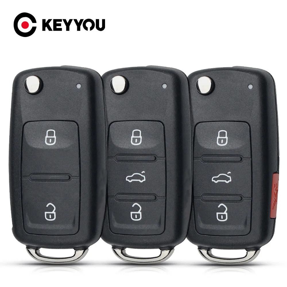 

KEYYOU 10X 3 Button Flip Folding Remote Car Key Shell Case For VW VOLKSWAGEN Tiguan Golf Sagitar Polo MK6 Uncut Blade Fob