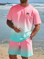 Ensemble Short à manches courtes pour hommes, imprimé dégradé, mode hawaïenne, T-shirt décontracté d'été pour hommes, Short de plage en plein air 1