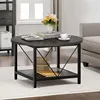 Round Coffee Table,  2 Tier Circle Table with Open Storage Shelf, Rustic Wood Coffee Table with Metal Frame, Easy Assembly 6