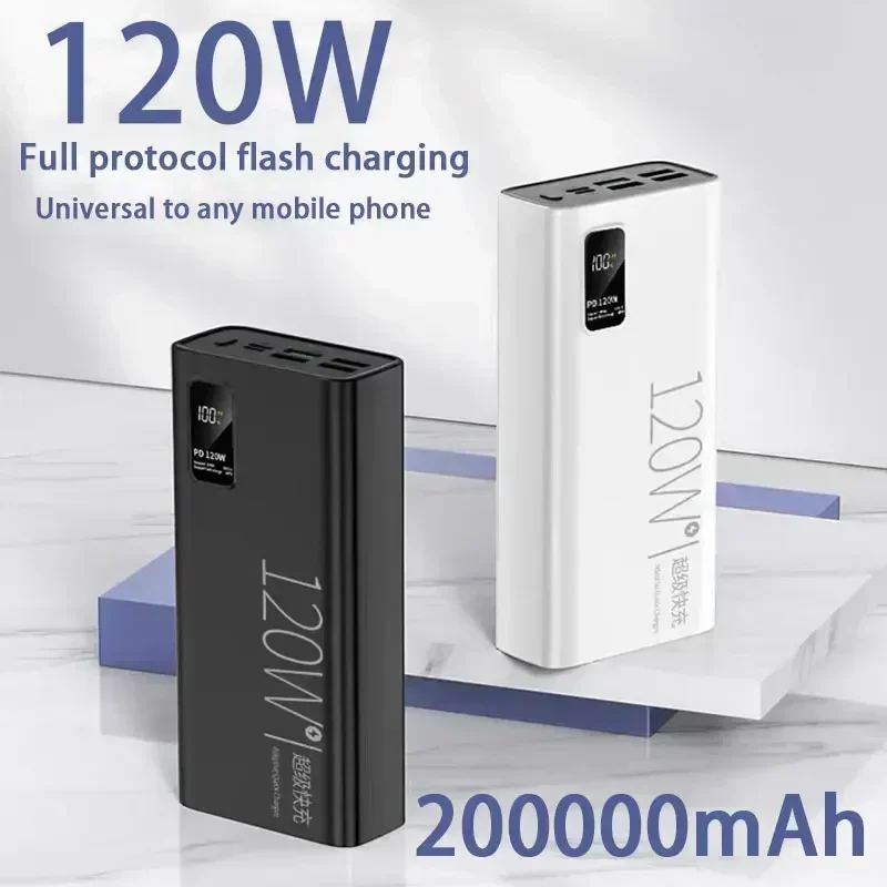 

200000 mAh Power Bank 120W Super Fast Charging 100% Sufficient Capacity Portable Battery Charger For iPhone Xiaomi Huawei