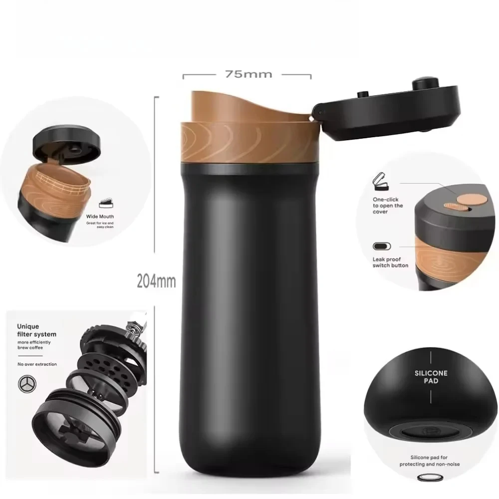 Cafetière à pression française de voyage en acier inoxydable, isolée sous vide, portable, pour café et thé, tasse de voyage pour le camping en plein air 1 Cafetière à pression française de voyage en acier inoxydable, isolée sous vide, portable, pour café et thé, tasse de voyage pour le camping en plein air 1