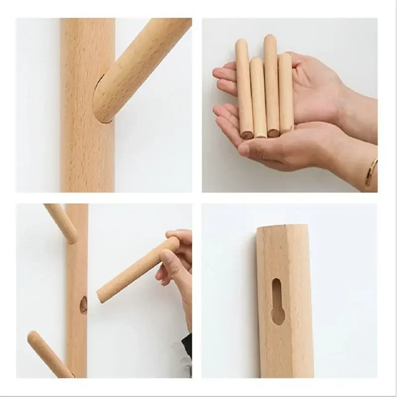 Wooden Coat Rack 4 Hooks Vertically Creative Clothes Storage Hook Wall Hanging Hanger Home Decor Hanger Hooks Coat Racks