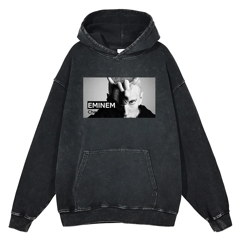 Eminem Alphabet Print Hoodies Autumn/Winter Quality Cotton Sweatshirt Fashion Men Women Hip Hop Oversized Black Streetwear Tops