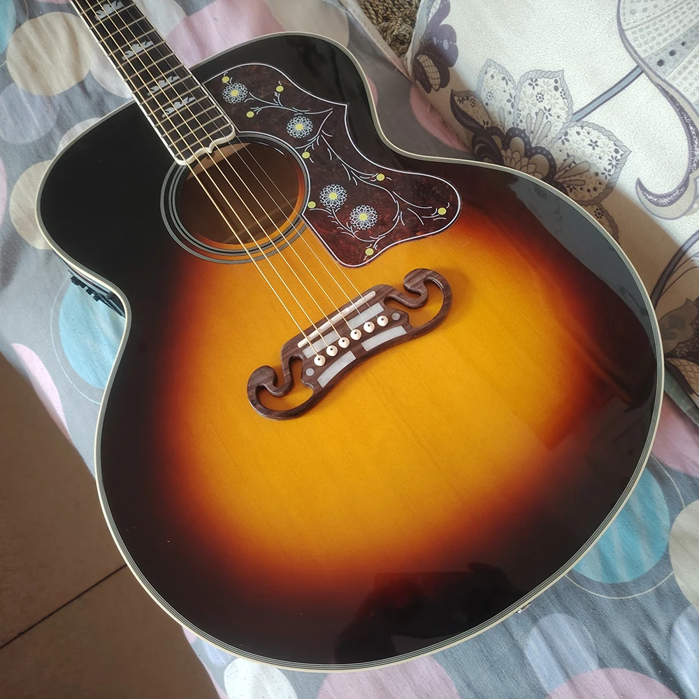43 inch side rear flame maple top SJ-200BS-E electric box folk electric acoustic guitar in stock ping