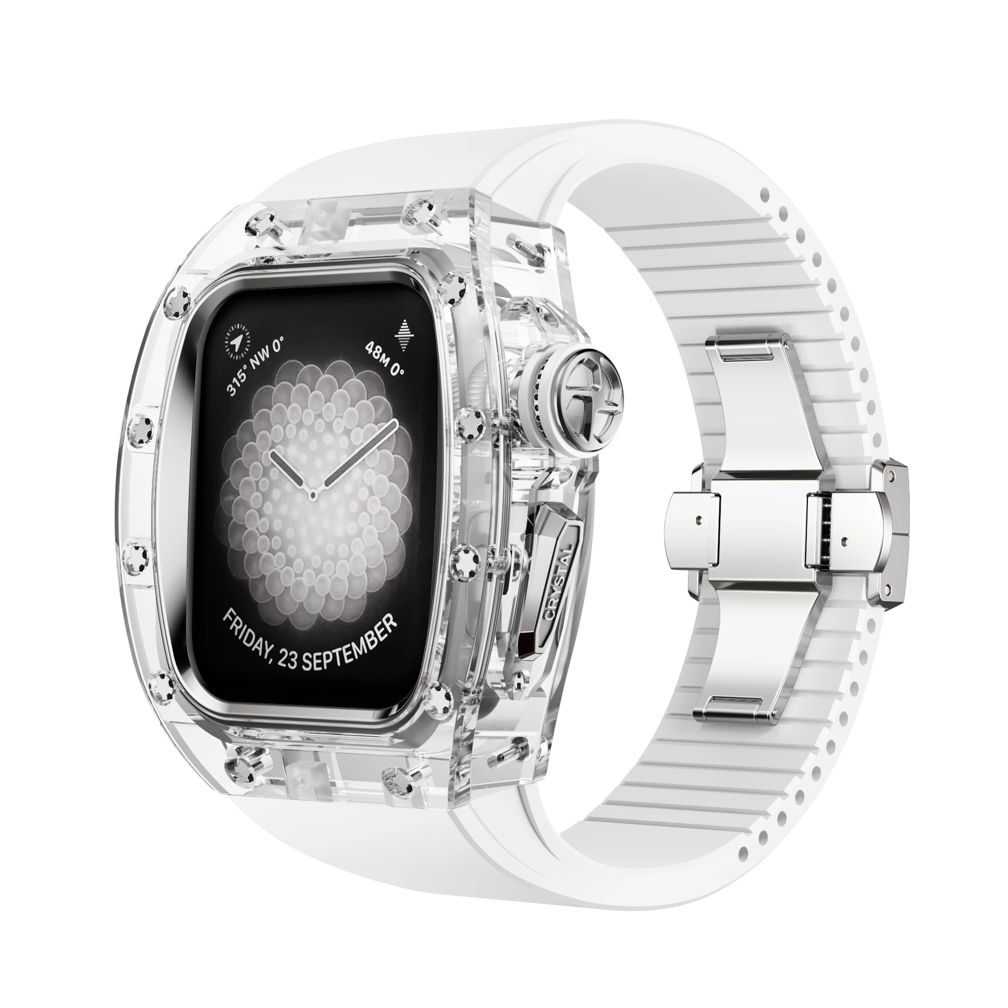 애플 워치용 Viton 스트랩 크리스탈 모드 키트, 패션 개조 케이스, 럭셔리 iWatch 시리즈 9, 8, 7, 6, 5, 4, SE, 화이트 밴드, 44mm, 45mm