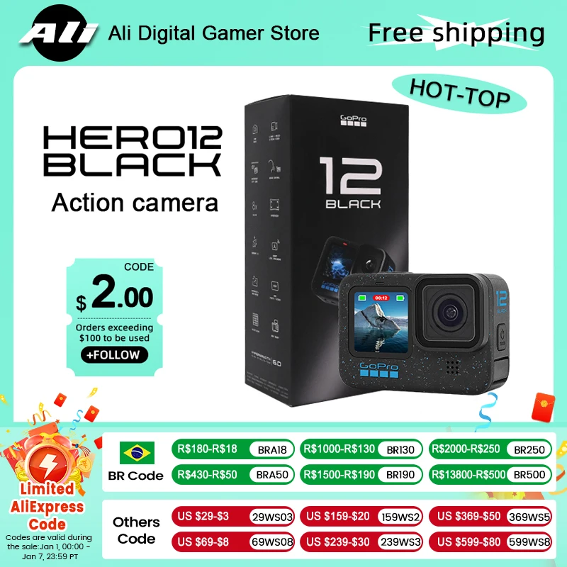 GoPro HERO12 블랙 액션 카메라 HyperSmooth6.0 5.3K60fps 비디오 27MP Go Pro12 헬멧 스포츠 카메라