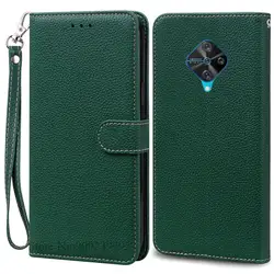 Premium TPU Wallet Leather Flip Phone Case - Elegant and Durable Design for Vivo 1920 (Dark Green - Strap)