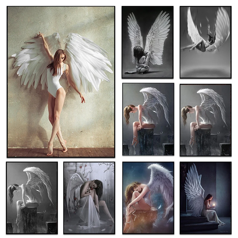 

Modern Decorative Beauty Angel Girl Poster and Print Gothic Fashion Artwall Art Canvas Painting Wall Pictures for Living Room