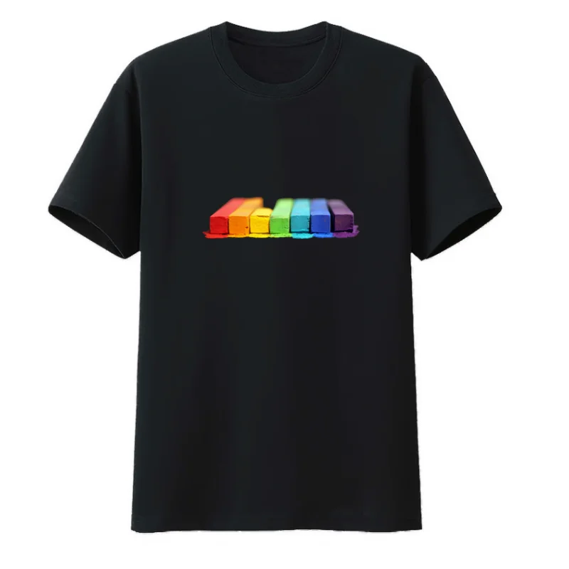 

Colorful Chalk Pattern LGBT Cotton T-shirt Rainbow Color Style Street Fashion Creative T-shirts Male Roupas Masculinas Casual