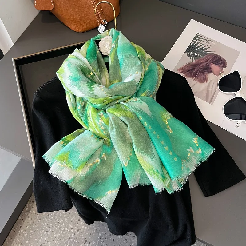 Ombre Tie Dye gewellten Bronzing Schal dünne atmungsaktive Viskose Schal Sommer lässig Sonnenschutz Reises chals Frauen muslimischen Hijab Sjaal – Detail 9