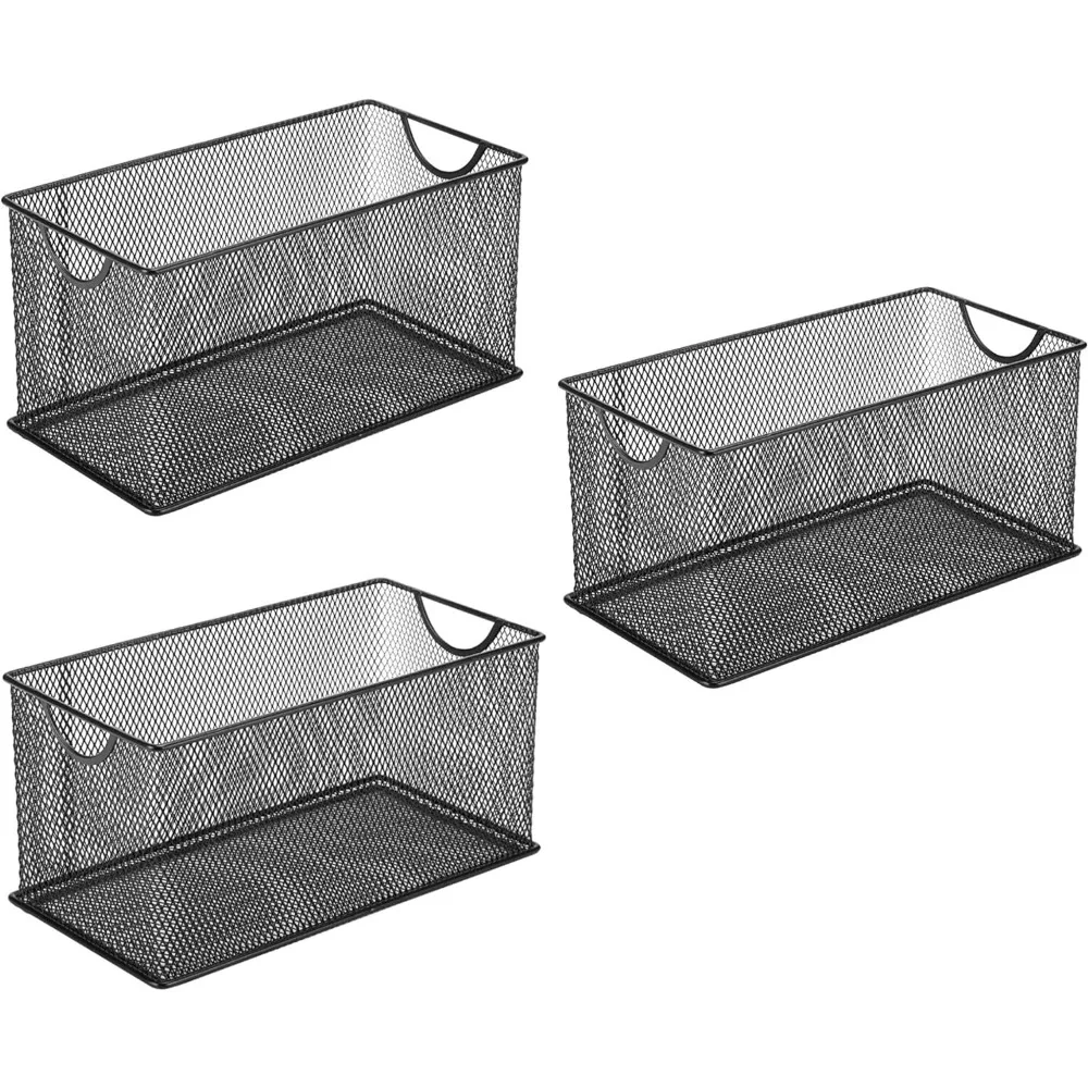 

Set of 3 Household Wire Mesh Metal Steel Storage Basket Organizer CD Storage Boxes Organizer Bin Container Tote with Handles