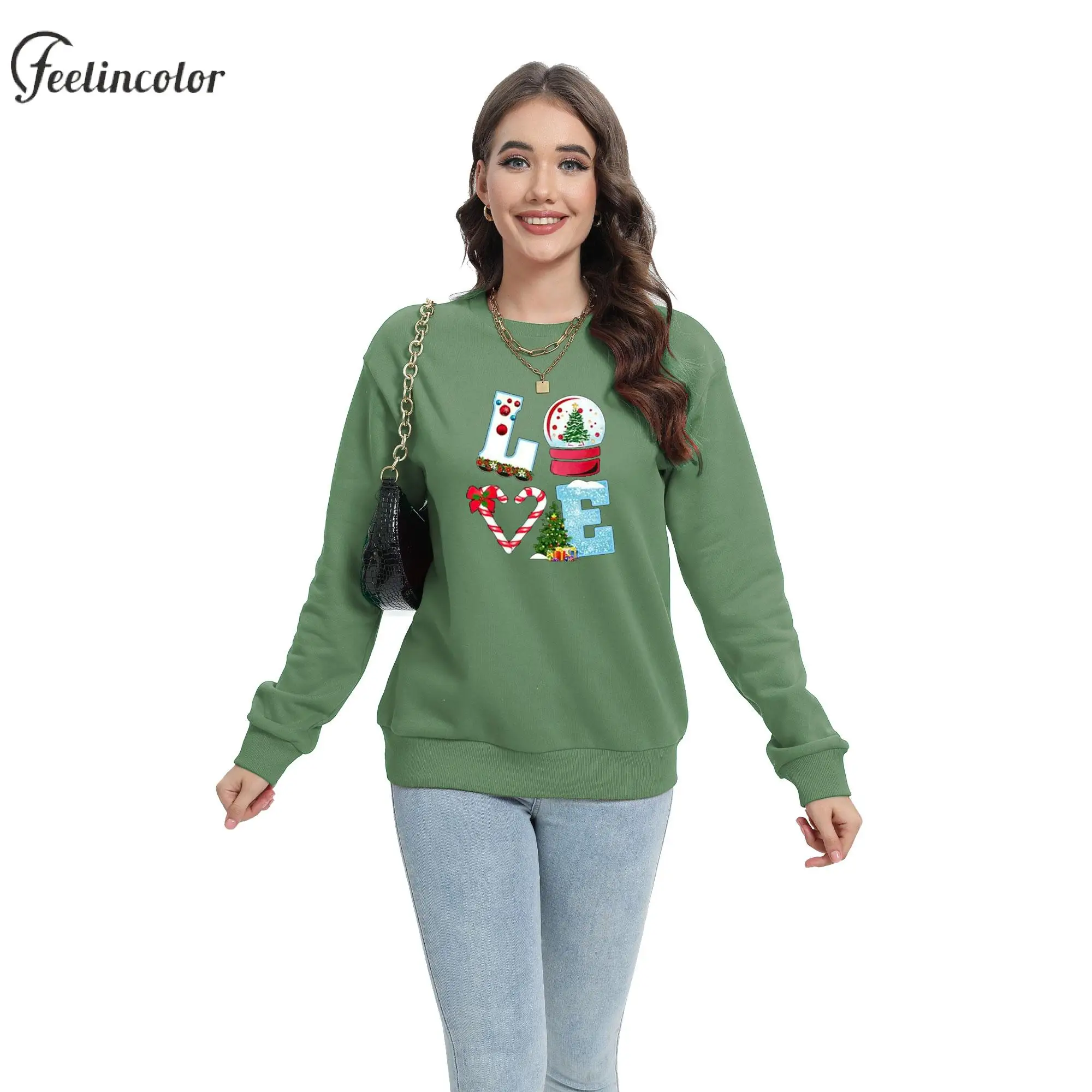 Vintage Christmas Sweatshirt Autumn Tracksuit Xmas Green New Year Adult Pullover Unisex Crewneck Carnival Female Clothing