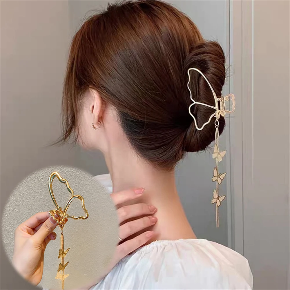 Gran Vintage Mujeres Cristal Rhinestone Mariposa Pinza Clip Horquilla