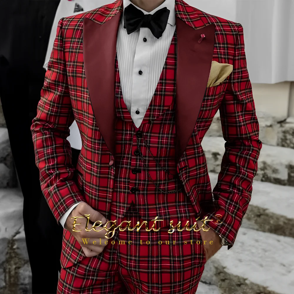Men's Scottish Style 3-piece Suit (jacket, vest And pants) Groom/Best Man Dinner Party Elegant Tuxedo