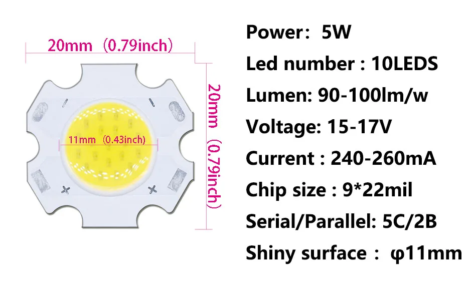 40 Stück 3W 5W 7W 10W 240-260mA LED-Quellenchip Hochleistungs-LED COB seitlich 11mm für Glühbirnen, Strahler, Downlights, Lampen, Kaltweiß – Detail 3
