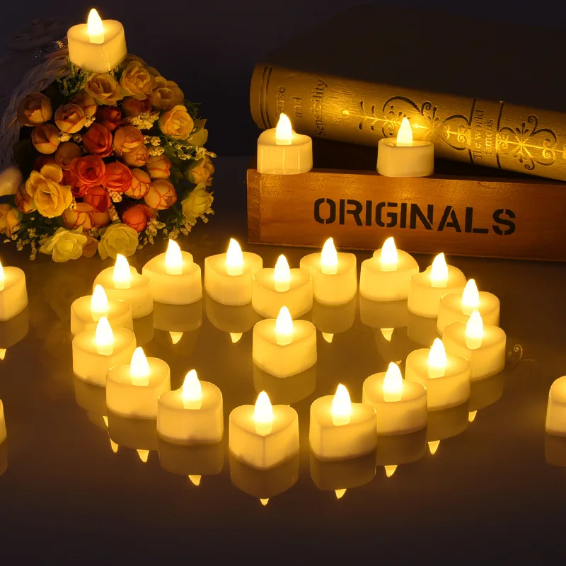 24Pcs Flameless Led Candle For Home Christmas Party Wedding Decoration  Heart-shaped Electronic Battery-Power Tealight Candles