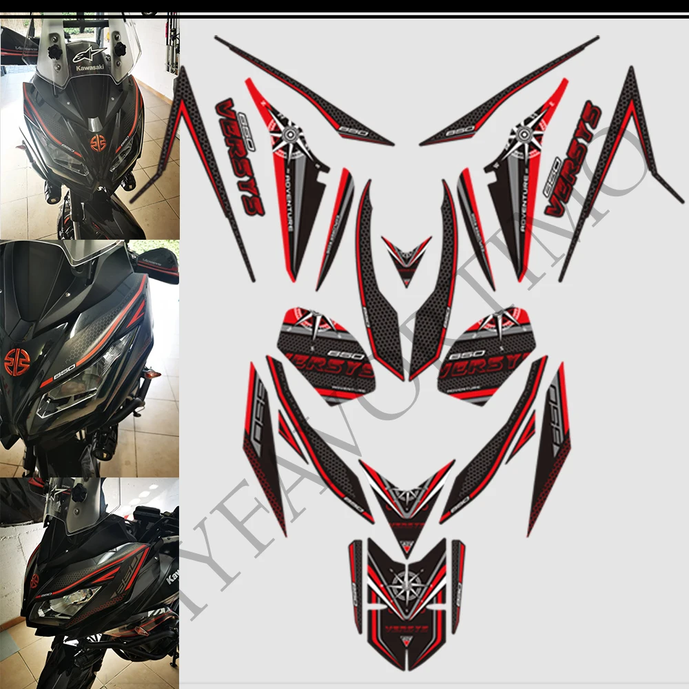 Stickers Decals Tank Pad Protector Kit Knee Wind Deflector Windshield Windscreen For Kawasaki Versys 650 LT Touring Motorcycl