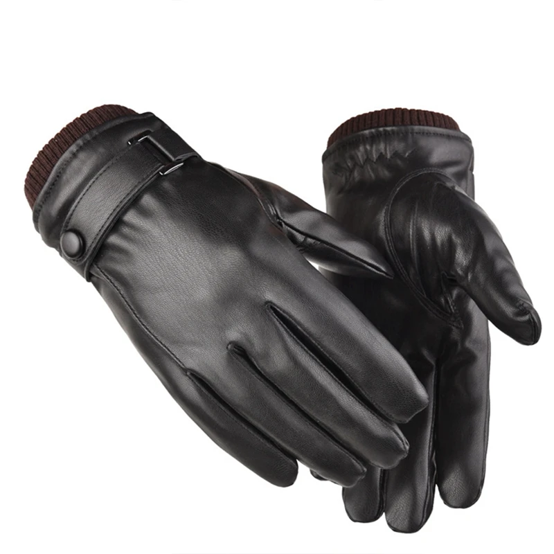 Leather Gloves Men Winter Black, Warm Leather Gloves Outdoor Windproof Cold Protection Waterproof Touch Screen Winter