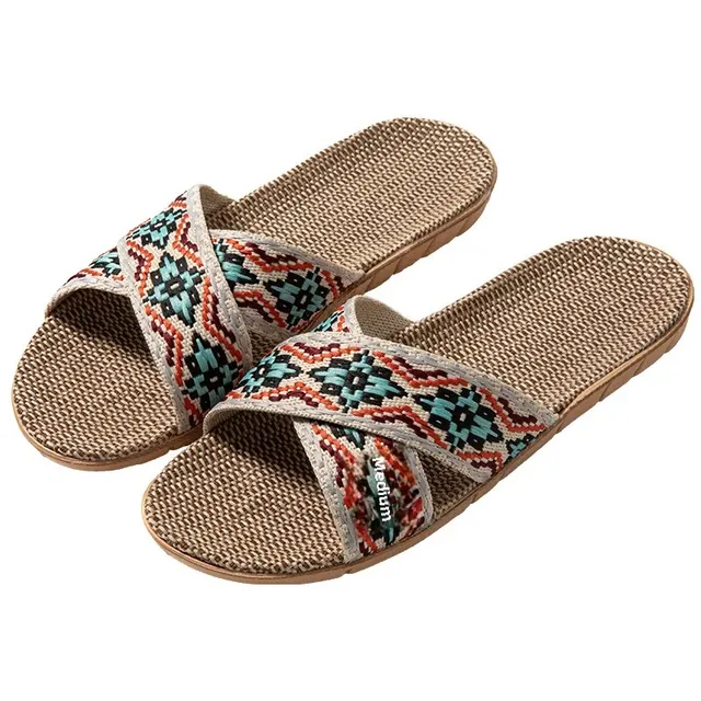 Open-Toe Crossed Linen Slippers for Couples Indoor Use - Image 5