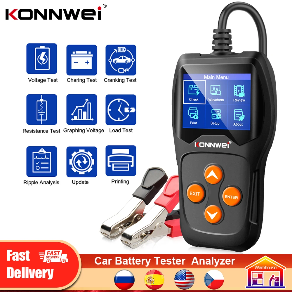 KONNWEI KW600 12V Auto Battery Tester For Car Motorcycle 100 to 2000CCA Crank Automotive Battery Monitor Inspection Tools
