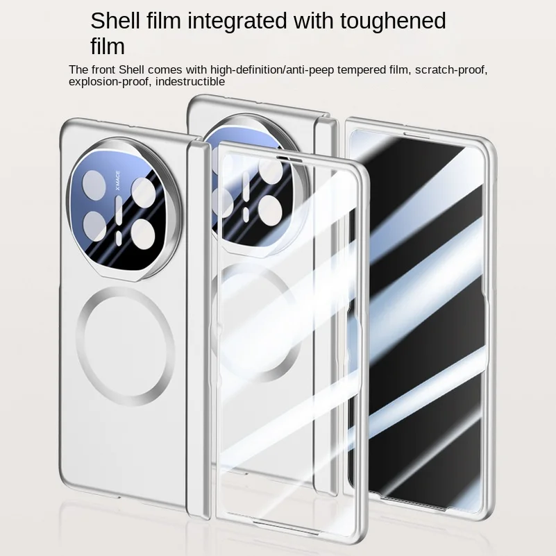 MagSafe Magnetic Privacy Tempered Glass Protective Case with Spring Hinge Holder