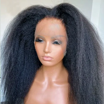 30 40Inch Kinky Straight Human Hair Wig 4C Yaki Straight 13x4 Lace Frontal Wigs Brazilian Human Hair Wigs for Women Pre Plucked 1